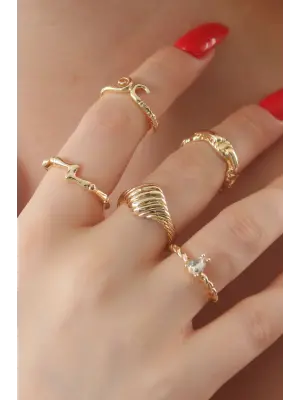 Gold Renk Sarmal Model Zirkon Taşlı Bayan Yüzük Kombin