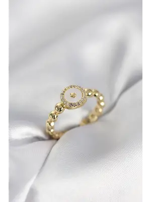 Gold Renk Sedefli Yıldız Model Zirkon Taşlı Kadın Yüzük