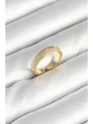 Gold Renk Şerit Zirkon Taşlı Kadın Yüzük