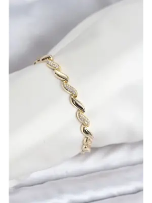 Gold Renk Sıralı Damla Model Zirkon Taşlı Çelik Kadın Bileklik