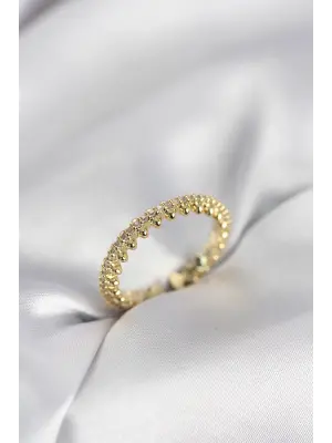 Gold Renk Sıralı Zirkon Taşlı Model Kadın Yüzük
