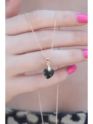 Gold Renk Siyah Kristal Taşlı Kadın Kolye