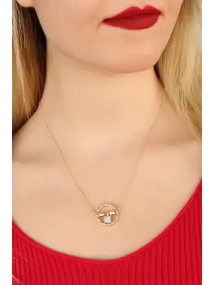 Gold Renk Taşlı Bayan Kolye