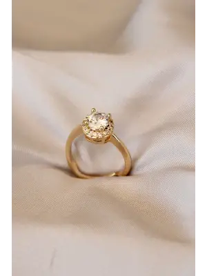 Gold Renk Tektaş Tasarımlı Ayarlamalı Metal Yüzük