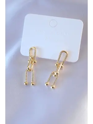 Altın Tiffany Model Zirkon Taşlı  Çelik Küpe