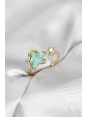 Gold Renk Turkuaz Yıldız Model Kadın Yüzük