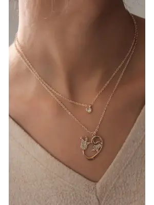 Gold Renk Vav Lale Figür Zirkon Taşlı Kadın Kolye