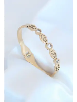 Gold Renk Yaparak Figür Zirkon Taş Detay Çelik Kadın Bileklik
