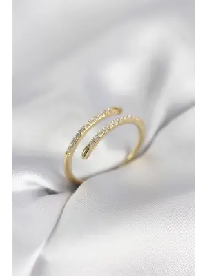 Gold Renk Yılan Kuyruk Model Zirkon Taşlı Kadın Yüzük