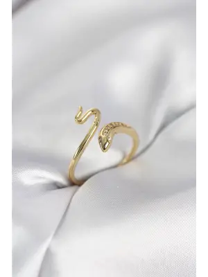 Gold Renk Yılan Model Zirkon Taşlı Kadın Yüzük