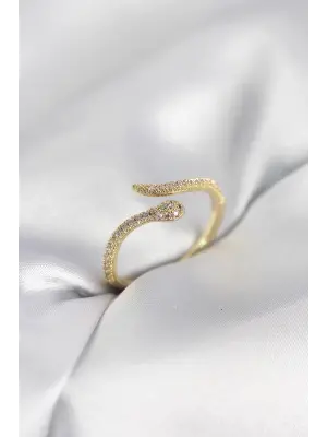 Gold Renk Yılan Model Zirkon Taşlı Kadın Yüzük