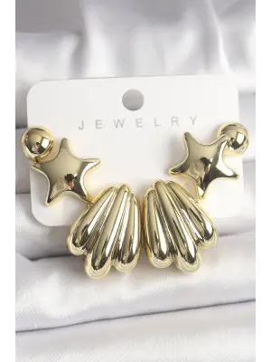 Altın Yıldız Deniz Kabuğu Model CCB Plastik Çelik Küpe Seti