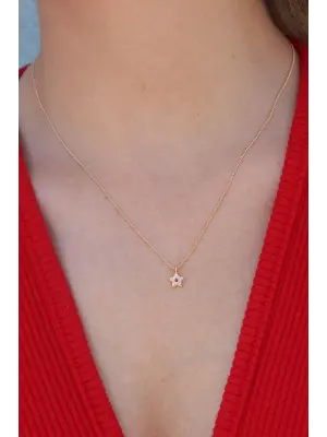 Gold Renk Yıldız Model Zirkon Taşlı Kadın Kolye