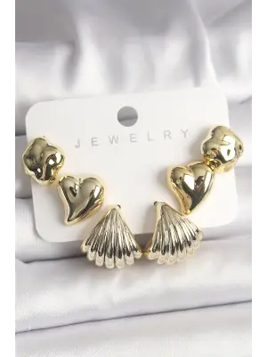 Altın Yonca Kalp Deniz Kabuğu Figür CCB Çelik Küpe Seti