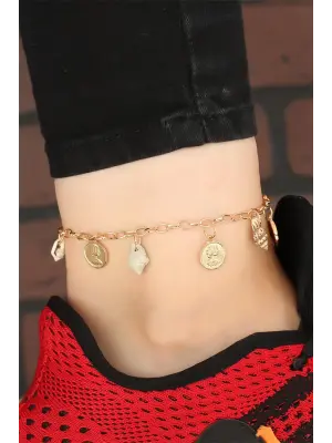 Gold Renk Zincirli Deniz Kabuğu ve Madalyon Aksesuarlı Hal Hal