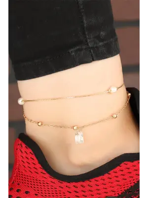 Gold Renk Zincirli Kare Taş Aksesuarlı Hal Hal