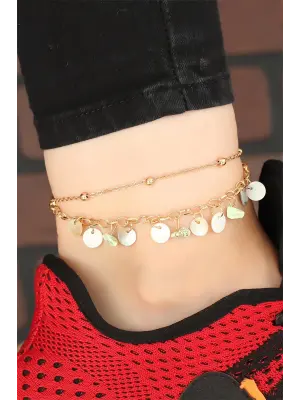 Gold Renk Zincirli Sedefli Aksesuarlı Hal Hal