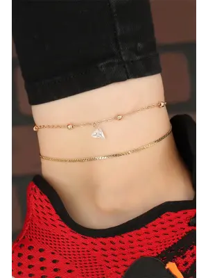 Gold Renk Zincirli Üçgen Taş Aksesuarlı Hal Hal