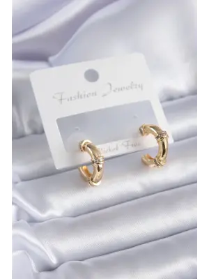 Altın Zirkon Taş Detay Halka Model  Çelik Küpe