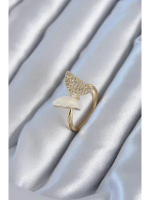 Altın Zirkon Taş Detay  Çelik Yüzük