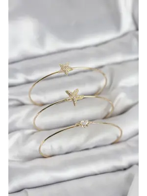 Gold Renk Zirkon Taşlı Deniz Yıldızı Model 3lü Kadın Bileklik Kombini