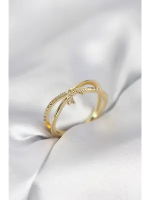 Gold Renk Zirkon Taşlı Fiyonk Model Kadın Yüzük