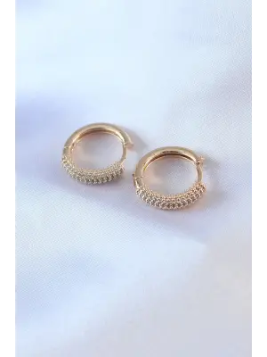 Altın Zirkon Taşlı Halka Model  Çelik Küpe