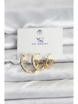 Gold Renk Zirkon Taşlı Halka Model Vip Kadın Küpe