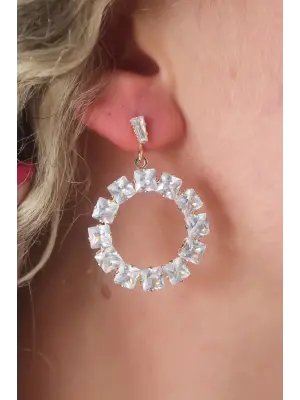 Altın Zirkon Taşlı Çelik Küpe