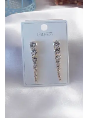 Gold Renk Zirkon Taşlı Kadın Küpe