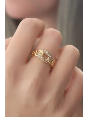 Gold Renk Zirkon Taşlı Kadın Yüzük