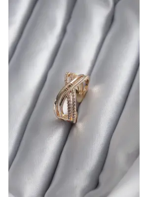 Altın Zirkon Taşlı Çelik Yüzük