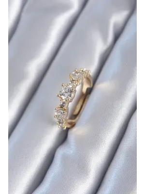 Altın Zirkon Taşlı Çelik Yüzük