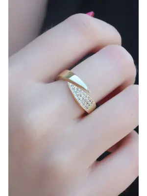 Gold Renk Zirkon Taşlı Kadın Yüzük