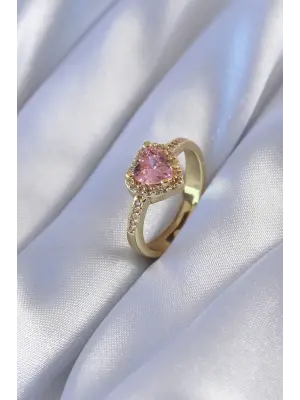 Altın Zirkon Taşlı Kalp Model  Charm Çelik Yüzük