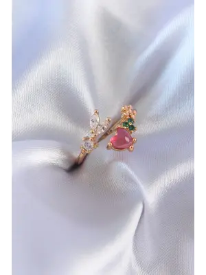 Altın Zirkon Taşlı Kalp Model  Çelik Yüzük