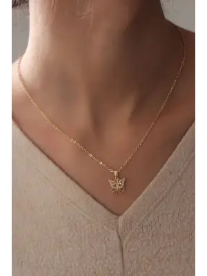 Gold Renk Zirkon Taşlı Kelebek Figür Kadın Kolye
