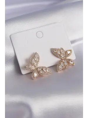 Gold Renk Zirkon Taşlı Kelebek Model Pirinç Kadın Küpe