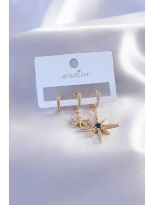 Gold Renk Zirkon Taşlı Kutup Yıldızı Model Kadın Küpe