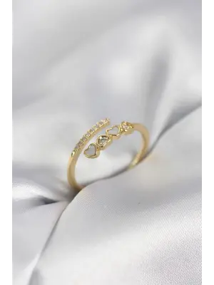 Gold Renk Zirkon Taşlı Minimal Kalp Model Kadın Yüzük