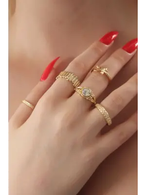 Gold Renk Zirkon Taşlı Ok Figür Bayan Yüzük Kombin