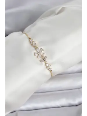 Gold Renk Zirkon Taşlı Papatya Model Asansörlü Kadın Bileklik