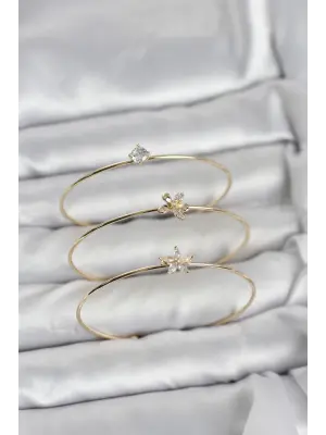 Gold Renk Zirkon Taşlı Pirinç 3lü Kadın Bileklik Kombini