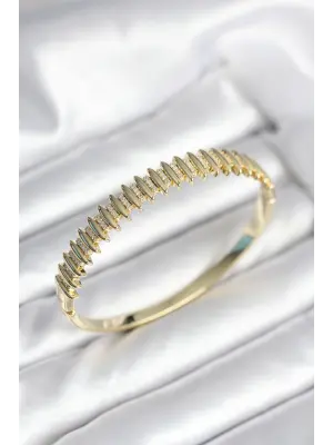 Gold Renk Zirkon Taşlı Pirinç Kadın Kelepçe