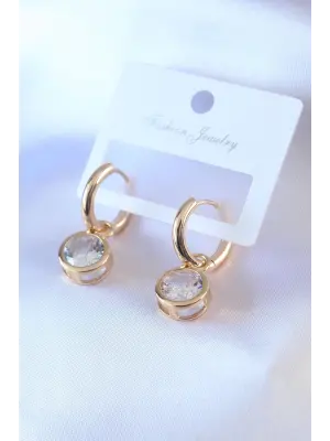 Altın Zirkon Taşlı  Çelik Küpe