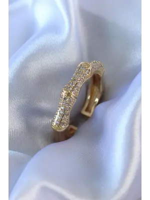 Gold Renk Zirkon Taşlı Pirinç Kadın Yüzük