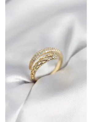 Gold Renk Zirkon Taşlı Sarmal Kadın Yüzük