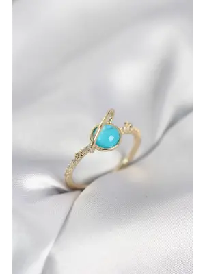 Gold Renk Zirkon Taşlı Satürn Model Kadın Yüzük