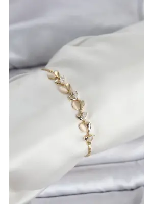 Gold Renk Zirkon Taşlı Sıralı Damla Model Asansörlü Kadın Bileklik