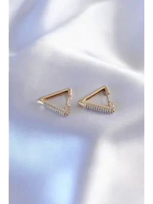 Altın Zirkon Taşlı Üçgen Model Çelik Küpe